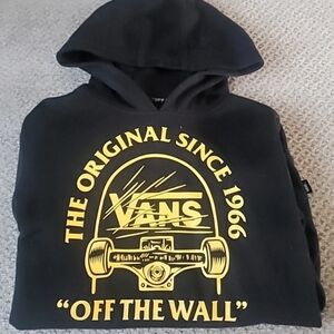 Vans Black Hoodie with Yellow 'Off The Wall' Design Child Size Medium NWOT